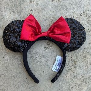 Disney Parks Sparkle Minnie Mouse Ears with Red Bow
